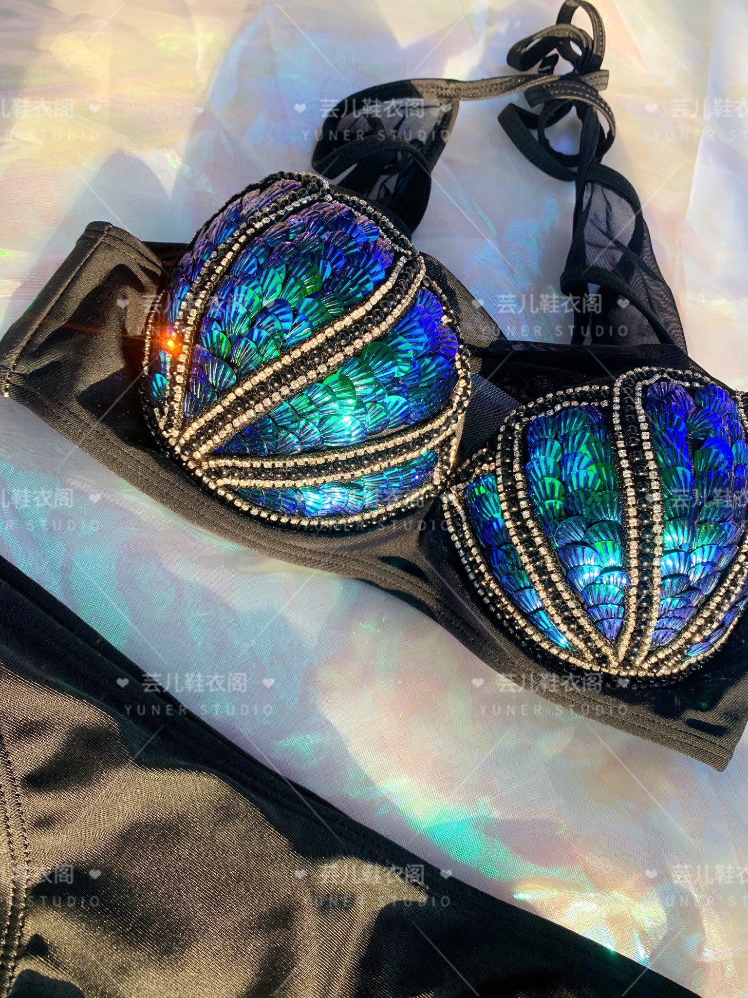 Aqua Opulence Handmade Diamond Pearl Mermaid Bikini Set [Spirit and Rebel]