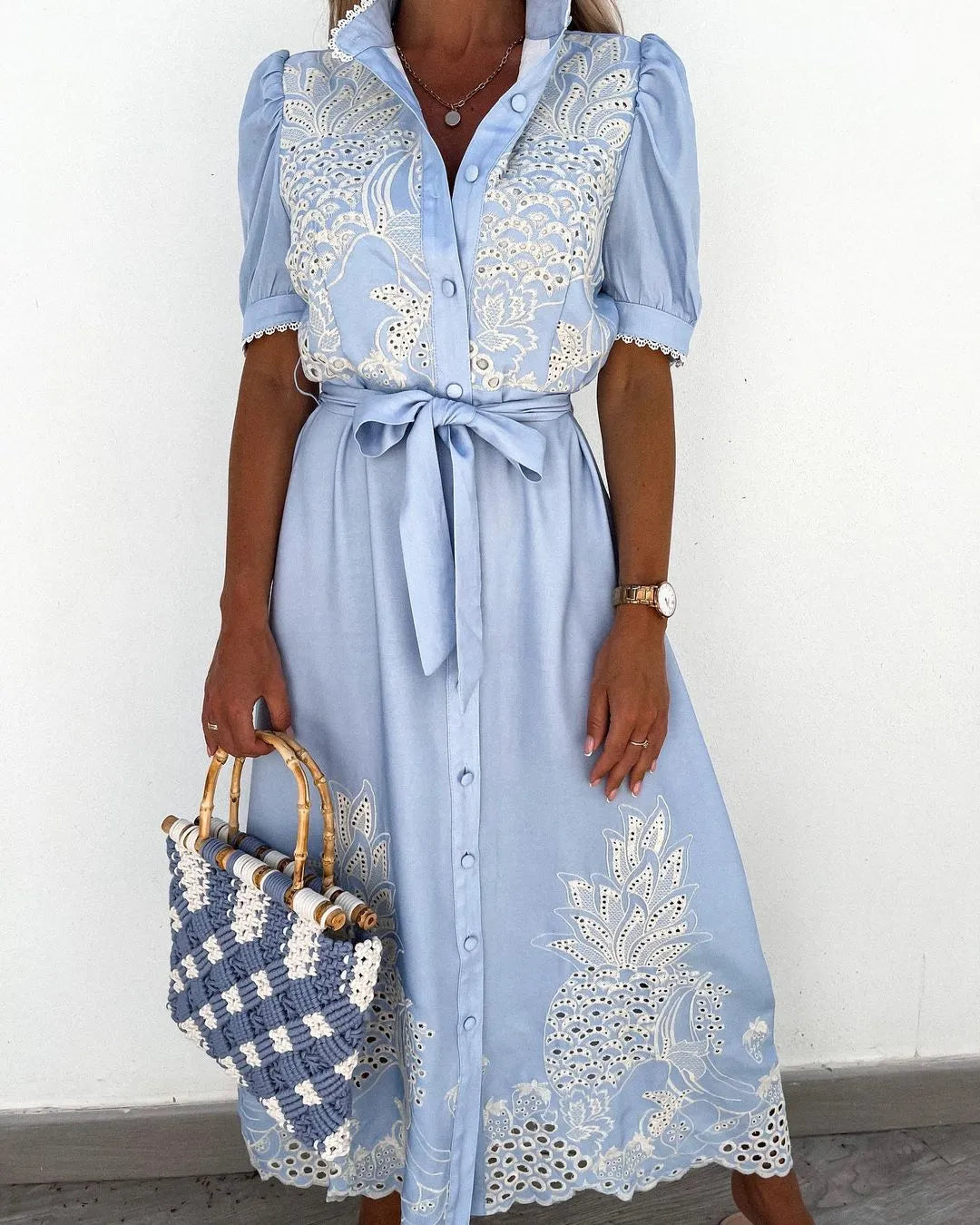 Farmhouse Beauty: Flowy Boho Lace & Embroidery Dress [Spirit and Rebel] Skye Blue S 