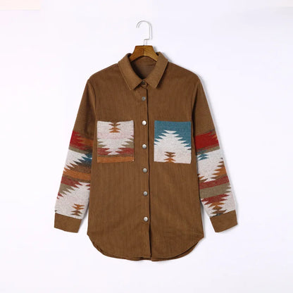 Endless Dreams Aztec Pattern Boho Jacket [Spirit and Rebel] Khaki S 