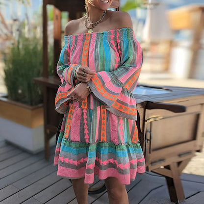 Sunshine Serenade Off Shoulder Flare Sleeve Boho Dress [Spirit and Rebel]   