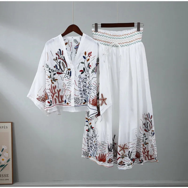 Free Your Mind Embroidered Boho Skirt and Top 2 Piece Set [Spirit and Rebel]   