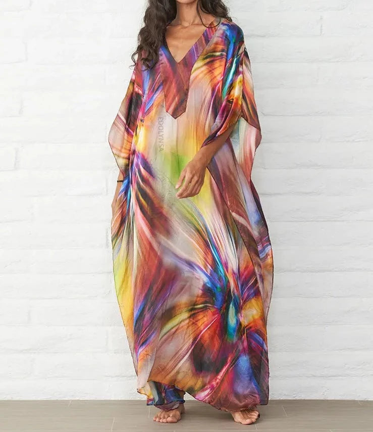 Ethereal Breeze Boho Chic Embroidered Maxi Dress Kaftan [Spirit and Rebel] N831-746 One Size 