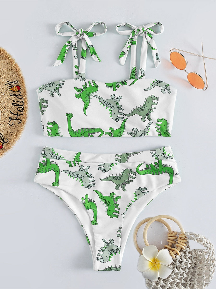 Hear Me Roar - Dinosaur Print High Waist Bikini [Spirit and Rebel] White S