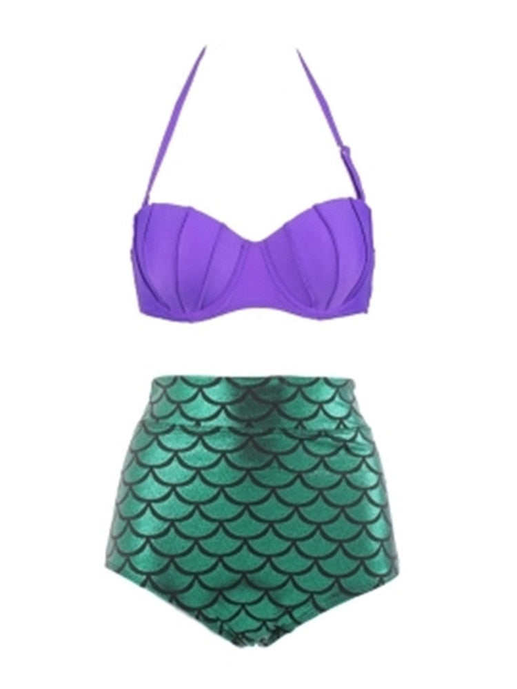 Alluring Mermaid-Inspired Plus Size High Waist Push Up Bikini Set [Spirit and Rebel] Purple/Green S