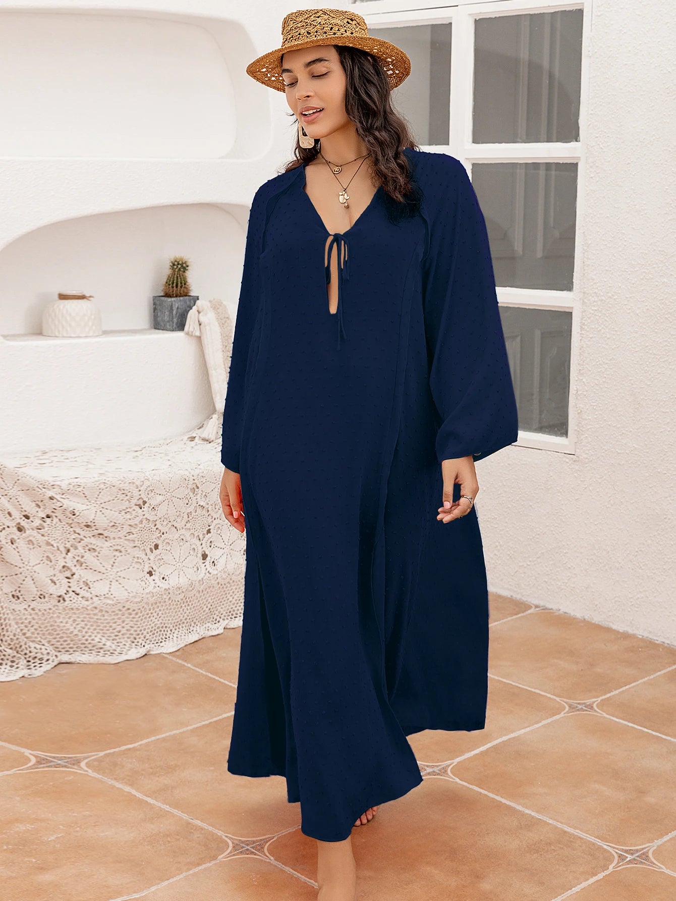 Everyday Escape Loose Plus Size Boho Dress [Spirit and Rebel] Navy Blue L 