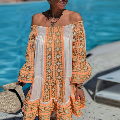 Sunshine Serenade Off Shoulder Flare Sleeve Boho Dress [Spirit and Rebel]   