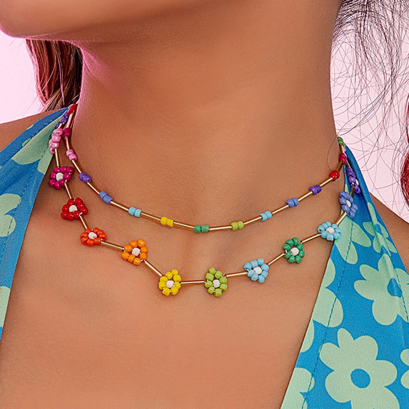 Trendy Flower Passion Beads Choker Necklace Sunset and Swim X03368