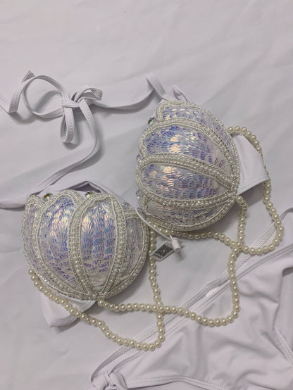 Aqua Opulence Handmade Diamond Pearl Mermaid Bikini Set [Spirit and Rebel]