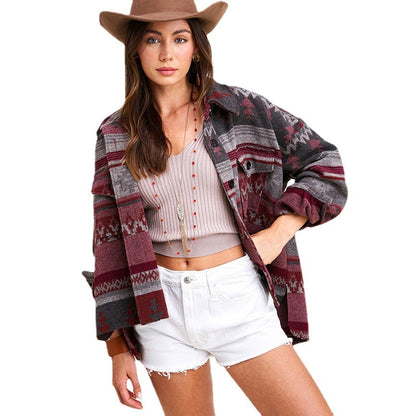 Boho Goddess Long Sleeved Shirt Jacket [Spirit and Rebel] Wine red S 