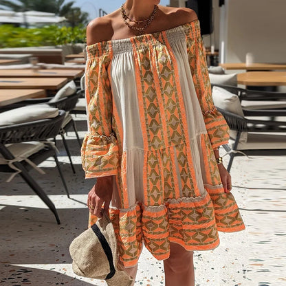 Sunshine Serenade Off Shoulder Flare Sleeve Boho Dress [Spirit and Rebel]   