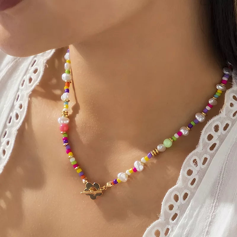 Trendy Flower Passion Beads Choker Necklace Sunset and Swim