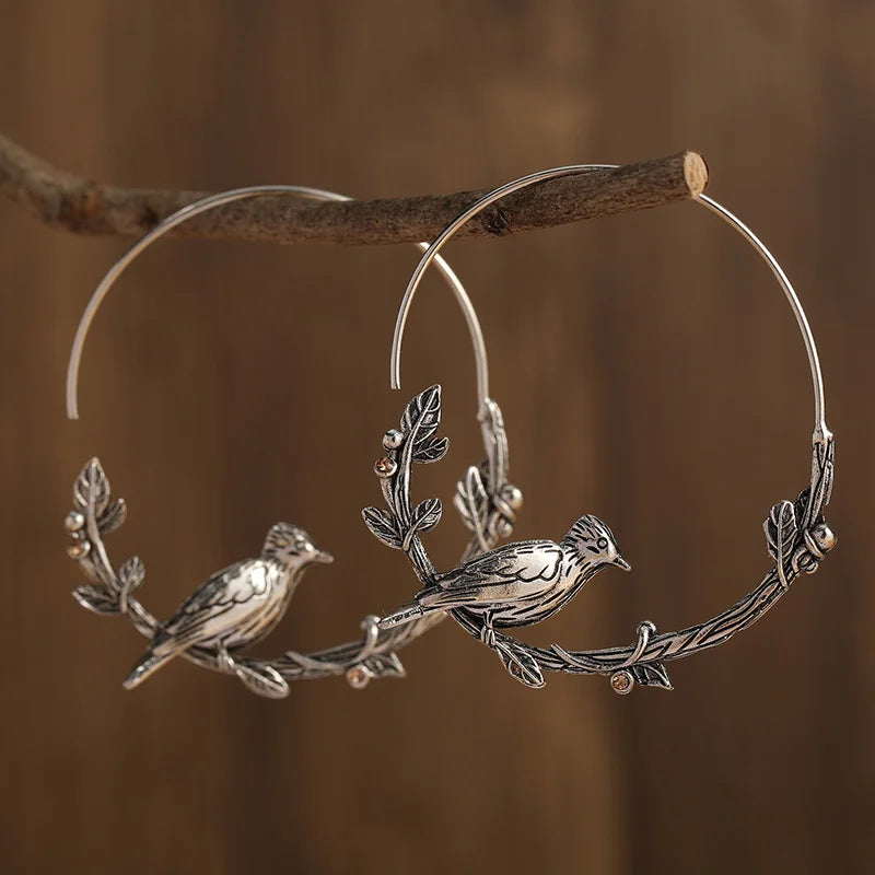 Mystic Raven Vintage Crow Hoop Boho Earrings [Spirit and Rebel]   