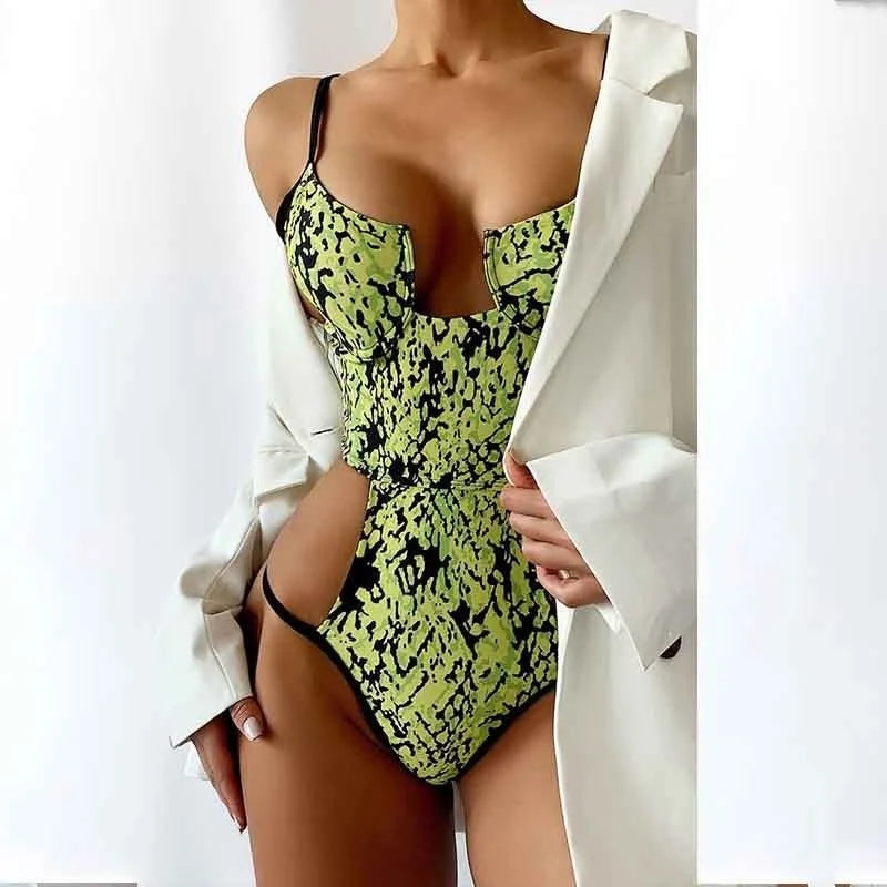 Side Cut Out Snake Print Swimsuit Sunset and Swim