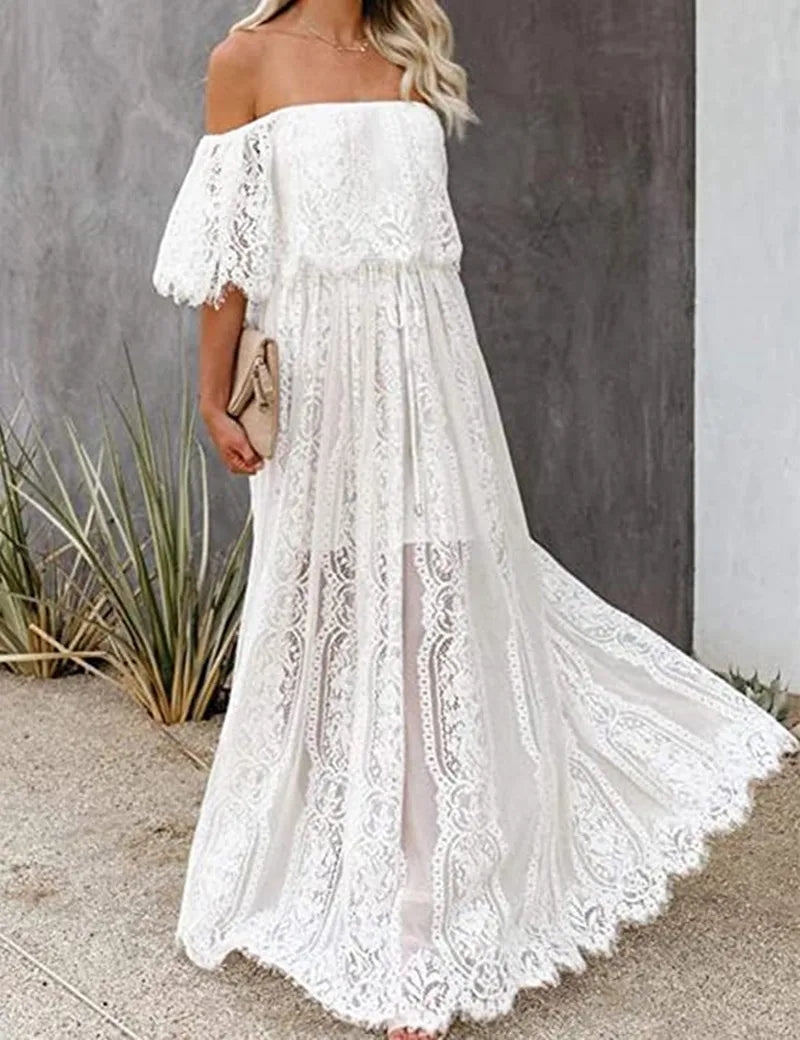 Majestic White Lace Off Shoulder Boho Dress [Spirit and Rebel]   