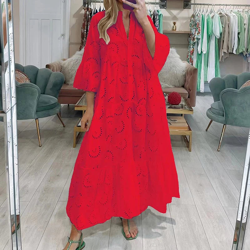 Aurora Beautiful Boho Plus Size Maxi Dress [Spirit and Rebel] Red S 