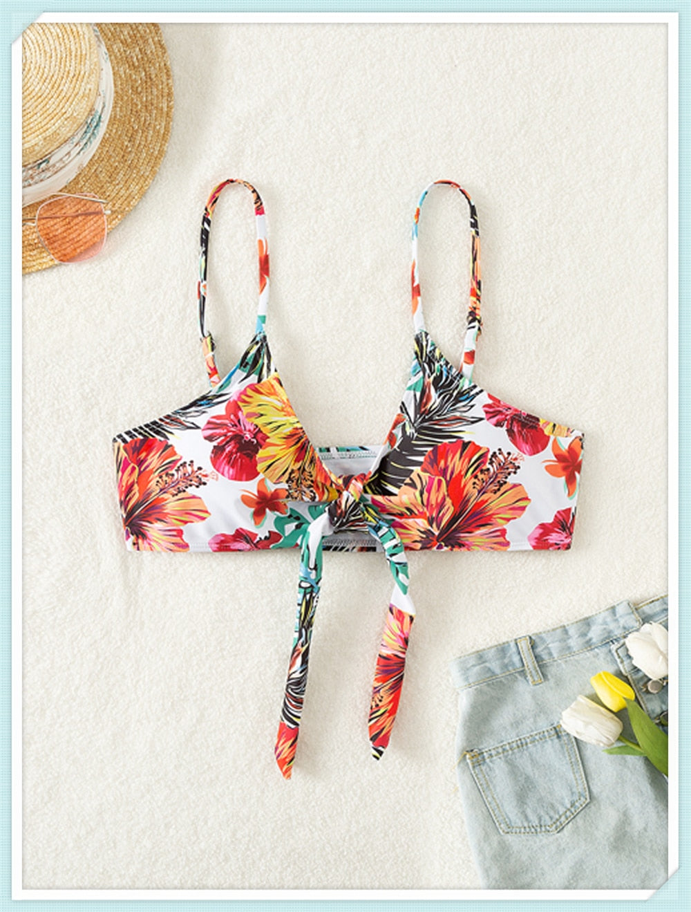 Floral Print Modest Knot Front Bikini including Cover Up Shirt [Spirit and Rebel]