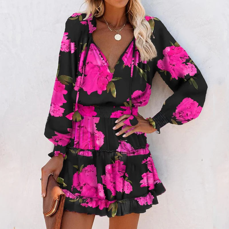 Boho Chic Summer Tassel Mini Dress [Spirit and Rebel] Pink/Black S 