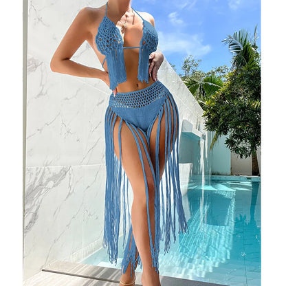 Seaside Stunner Two Piece Knit Crochet Bikini Set Sunset and Swim