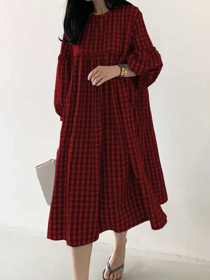 Plaid Breeze Dream Plus Size Boho Dress [Spirit and Rebel] S Red 