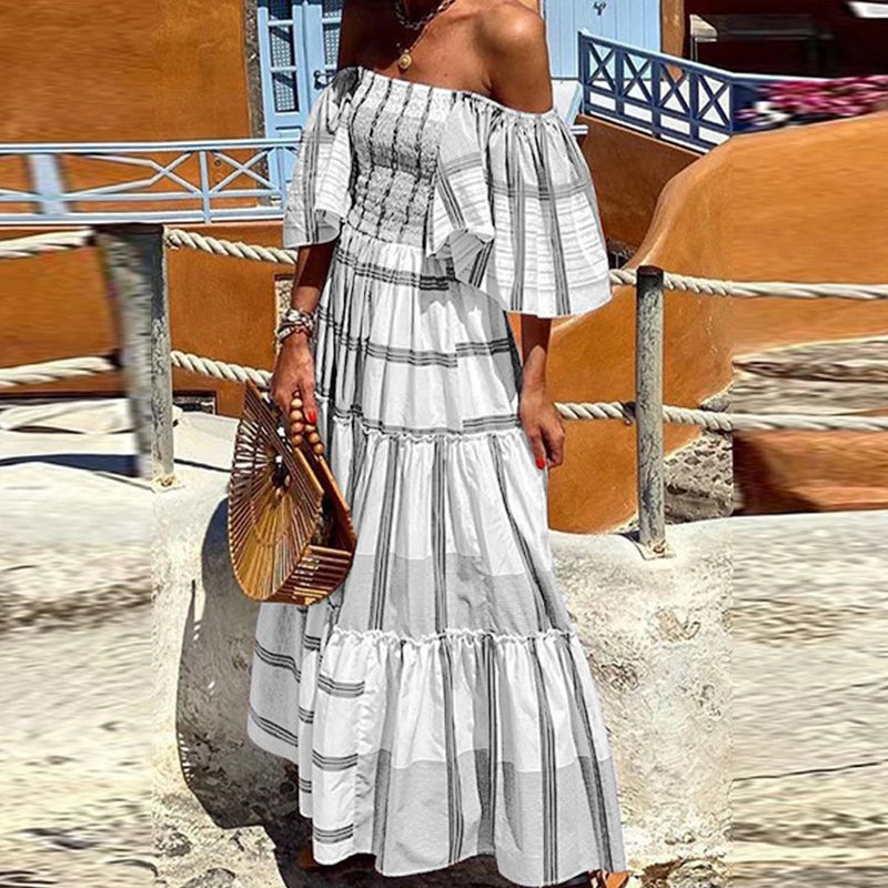 Dreamscape Off-Shoulder Boho Summer Dress [Spirit and Rebel] Silver S 