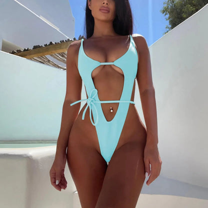 Ibiza High Cut Cut Out Swimsuit Sunset and Swim Sky Blue S