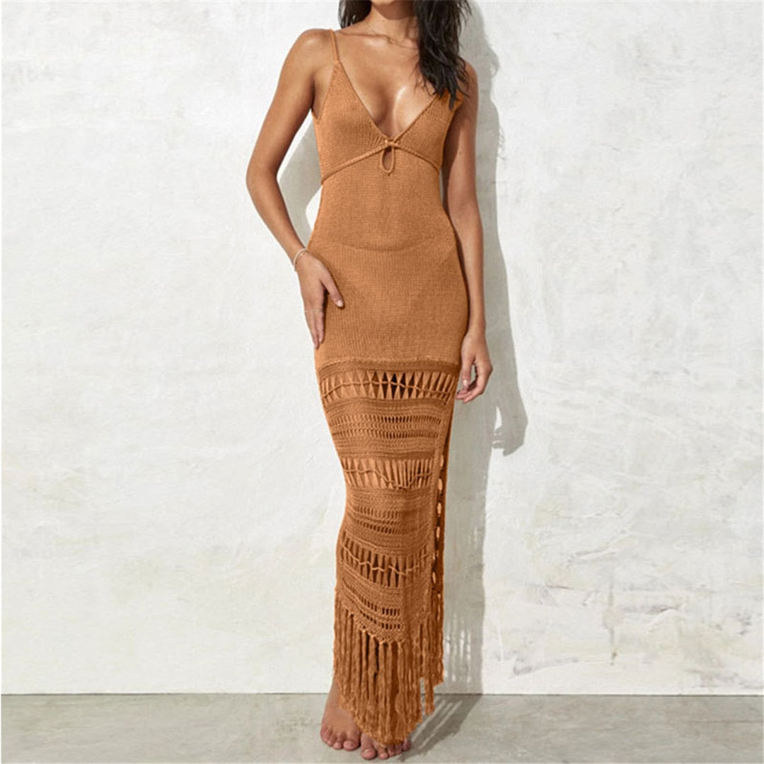 Sunset and Swim Sexy Fringe Tassel Crochet Beach Cover Up Dress Sunset and Swim