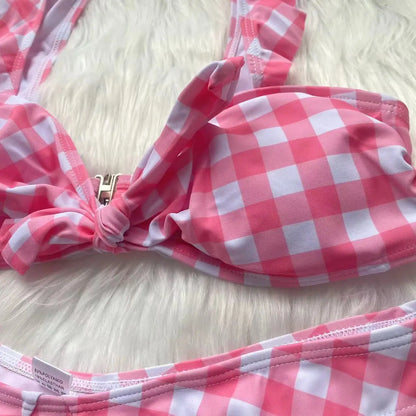 Summer Charm Plaid Bow Bikini Sunset and Swim