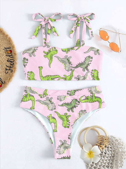 Hear Me Roar - Dinosaur Print High Waist Bikini [Spirit and Rebel] Light Pink S