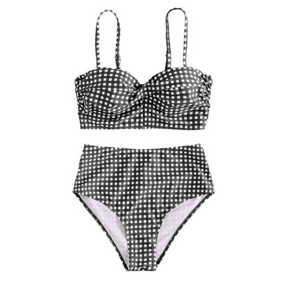 Confident Coastline Plaid High Waist Bikini Sunset and Swim