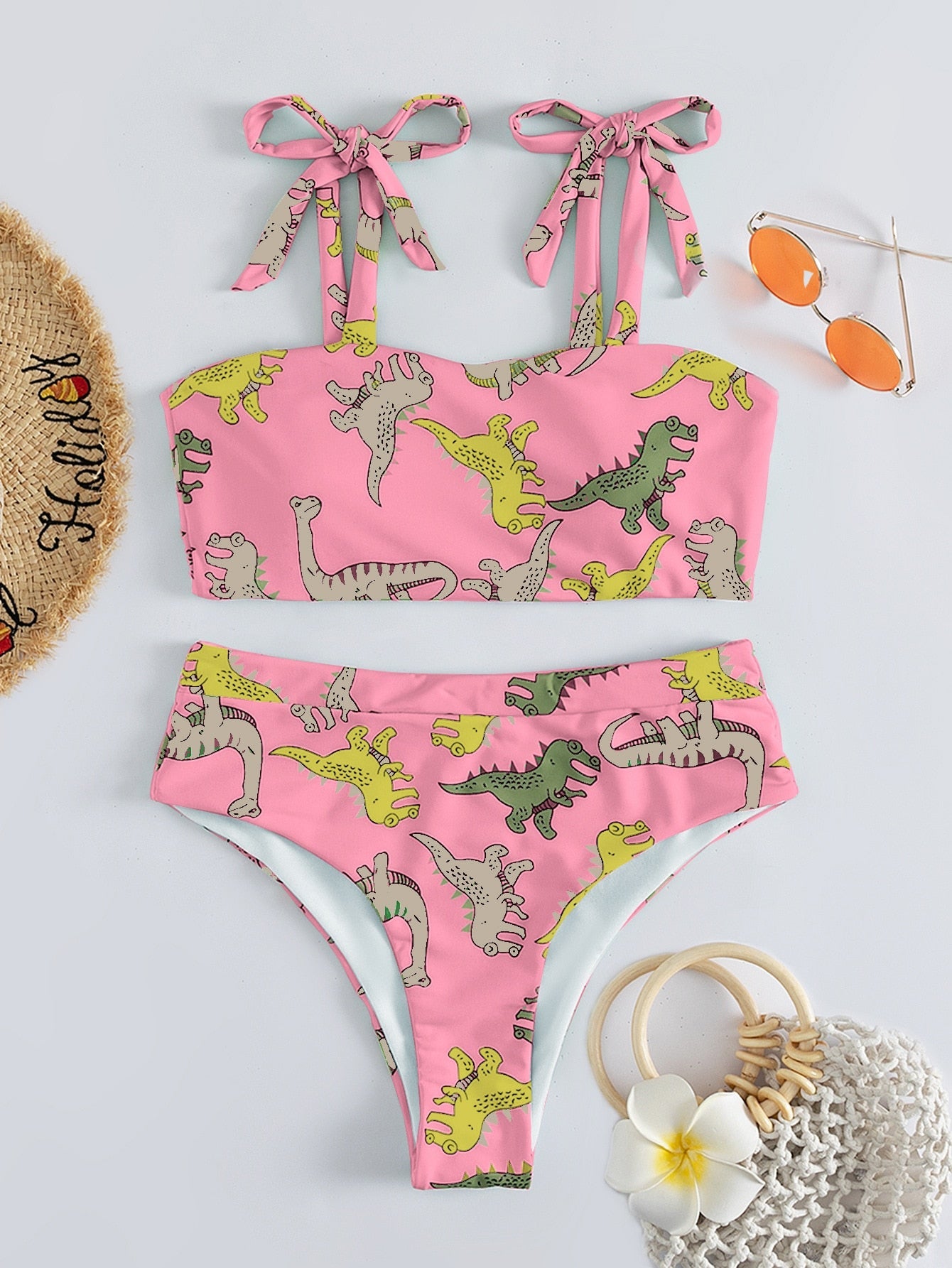 Hear Me Roar - Dinosaur Print High Waist Bikini [Spirit and Rebel] Dark Pink S