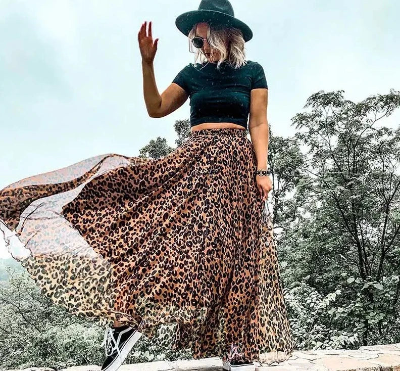 Spirit and Rebel Boho Leopard Maxi Skirt