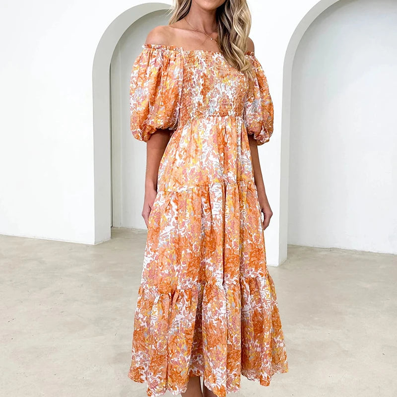 Enchanted Bloom Off-Shoulder Boho Maxi Dress [Spirit and Rebel] Yellow S 