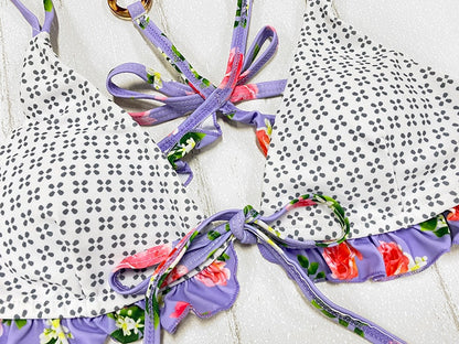 Enchanting Orchid Purple Floral Ruffle Bikini [Spirit and Rebel]