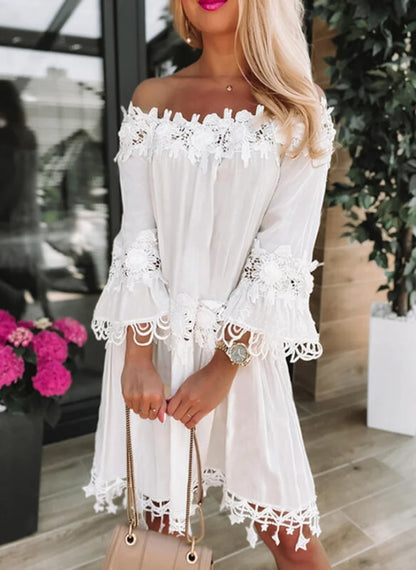 Amelia Casual White Lace Boho Dress [Spirit and Rebel] White2 S 