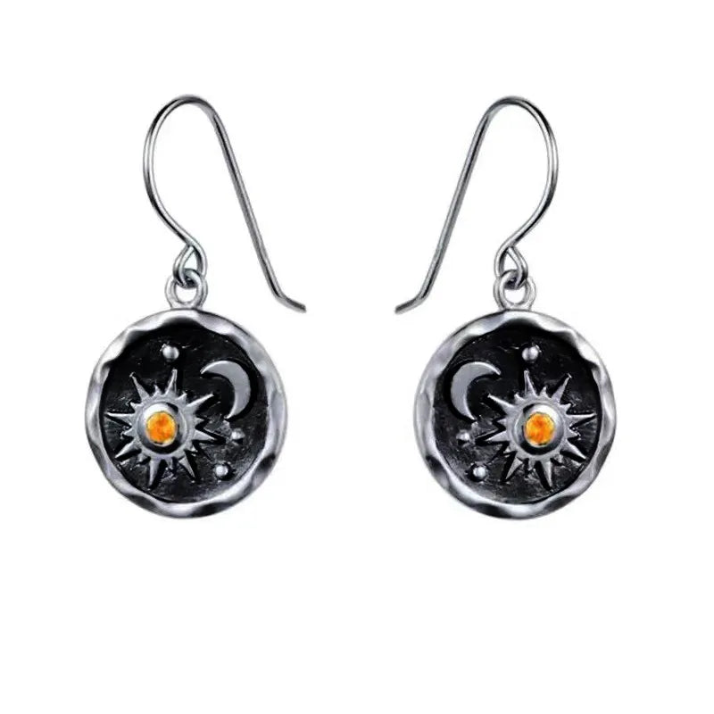 Vintage Boho Sun Moon Pendant Earrings Necklace Set [Spirit and Rebel]   