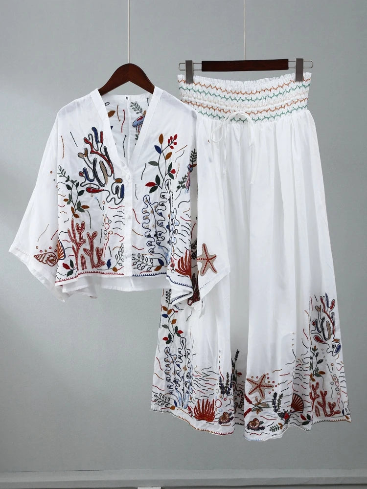 Free Your Mind Embroidered Boho Skirt and Top 2 Piece Set [Spirit and Rebel]   