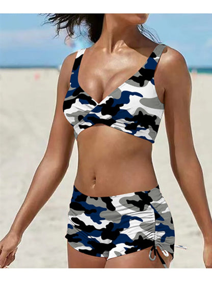 Beautiful Camouflage Print Shorts Bikini [Spirit and Rebel] Black/White S