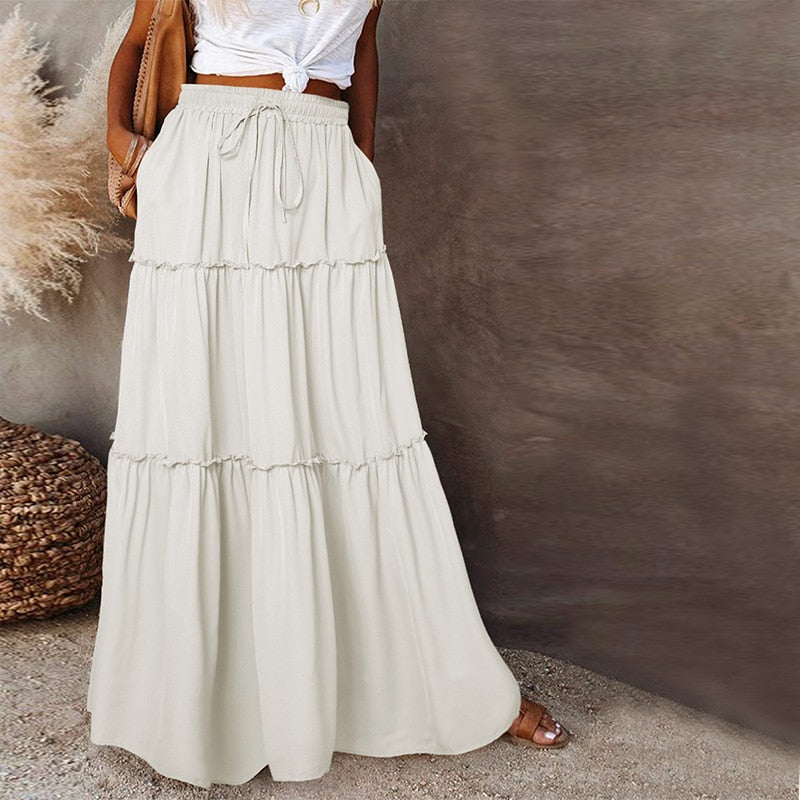 Wildflower Wanderer Boho Maxi Skirt [Spirit and Rebel] White S 