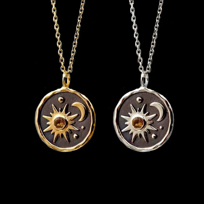 Vintage Boho Sun Moon Pendant Earrings Necklace Set [Spirit and Rebel]   