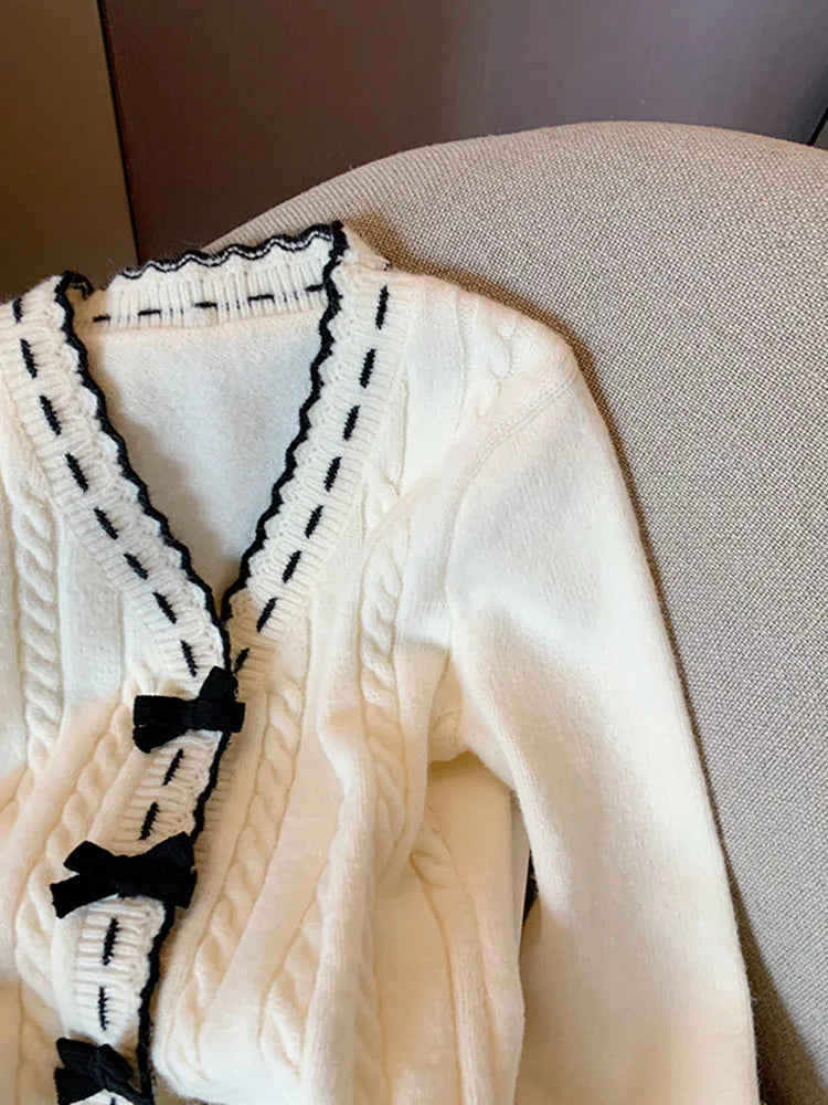 Sweet French Elegant Bow Knitted Cardigan [Spirit and Rebel]   