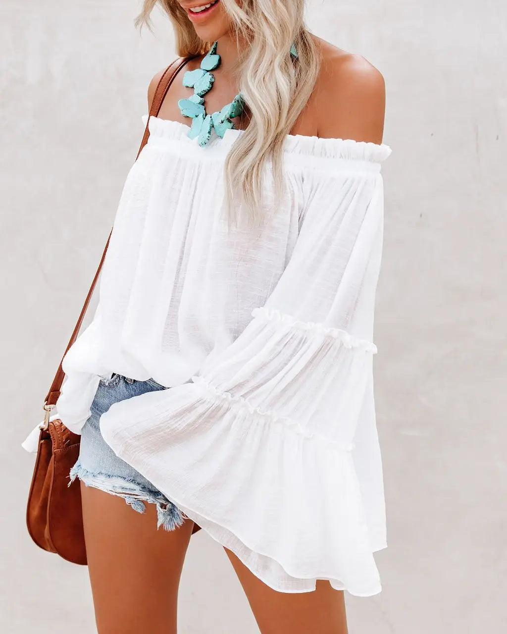 Spirit and Rebel Stunning Off Shoulder Long Sleeve Blouse [Spirit and Rebel]   