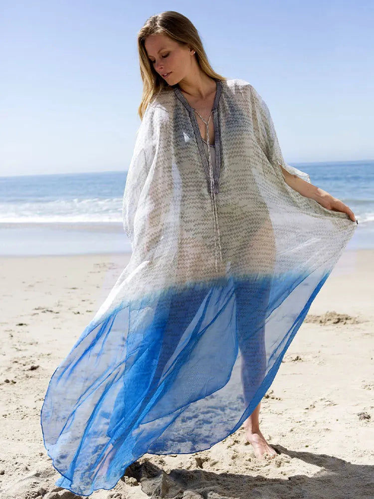 Ethereal Breeze Boho Chic Embroidered Maxi Dress Kaftan [Spirit and Rebel] N952-746 One Size 