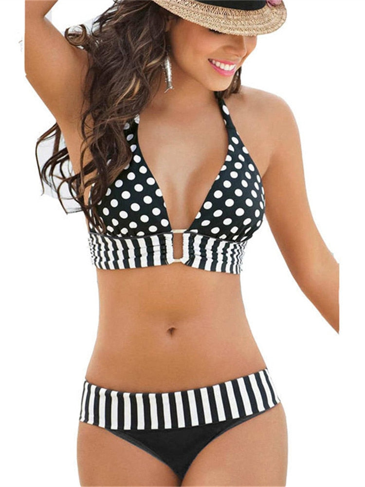 Seductive Polka Dots Bandage Push-Up Bikini Set [Spirit and Rebel] Black S