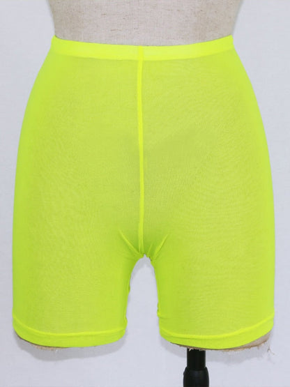 High Waist Sexy Neon Mesh Sheer Swim Shorts Beach Cover Up Beachwear Sunset and Swim neon green XS