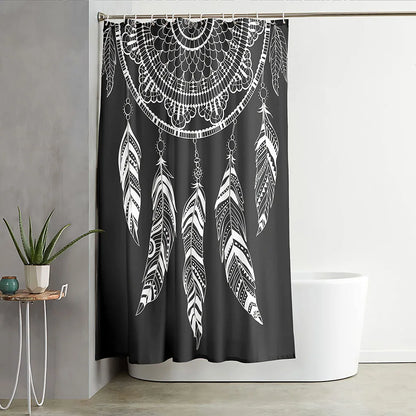 Dreamcatcher Dreamscape Curtain Boho Shower Curtain [Spirit and Rebel] Black 150*180cm 