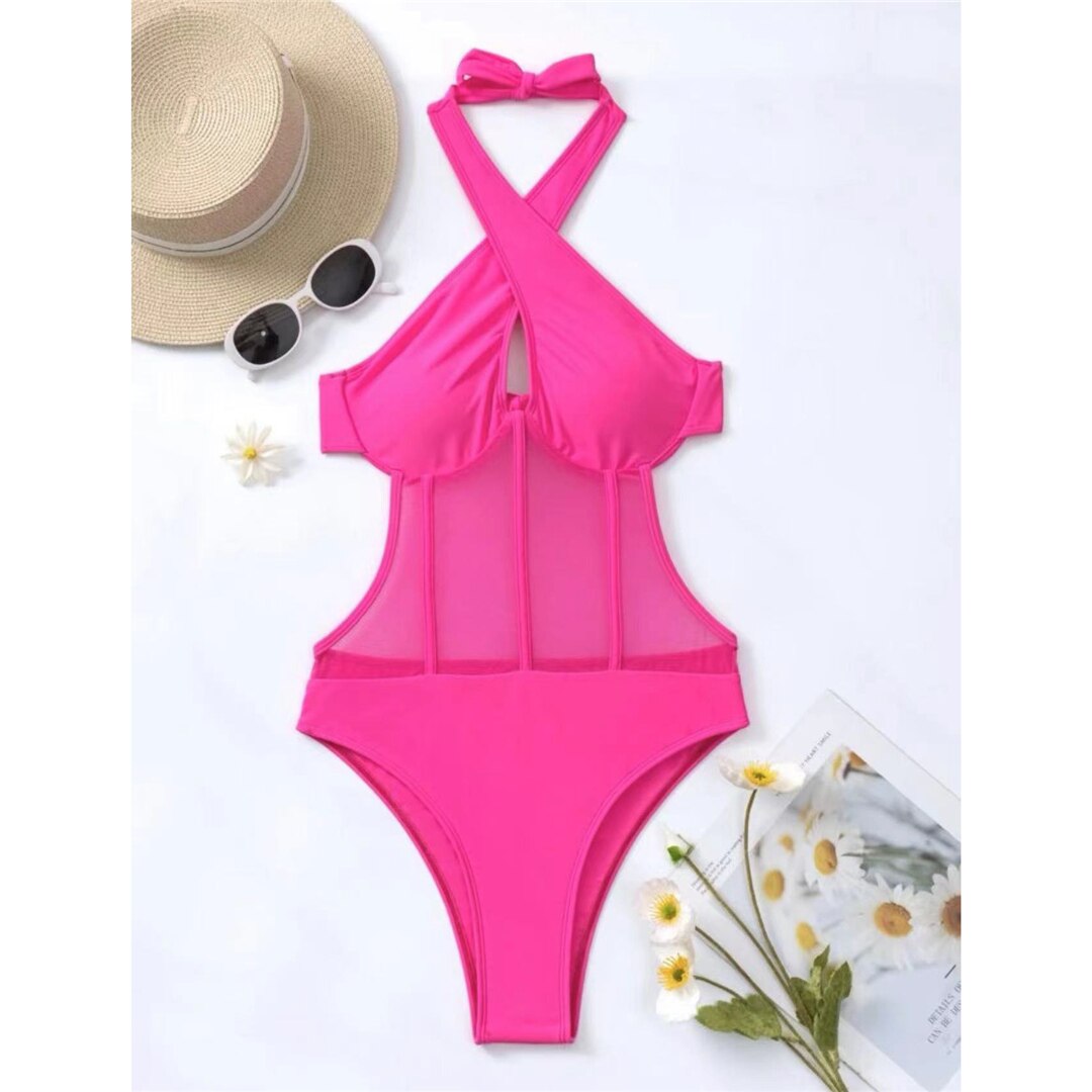 Coral Cove Cut-Out Halter Swimsuit Sunset and Swim