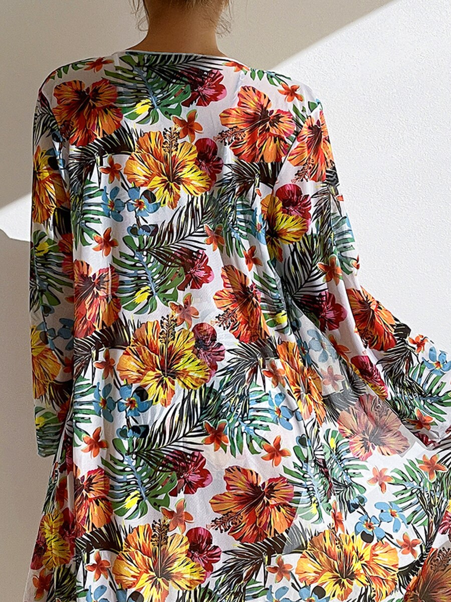 Floral Print Modest Knot Front Bikini including Cover Up Shirt [Spirit and Rebel]