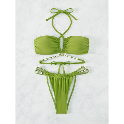 Sexy Seashell Dreams Wrap Around Strappy Bikini Sunset and Swim Green S