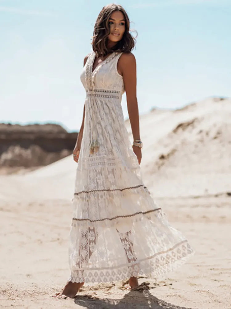 White Lace Fairytale Boho Maxi Dress [Spirit and Rebel]   