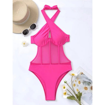 Coral Cove Cut-Out Halter Swimsuit Sunset and Swim Hot Pink S